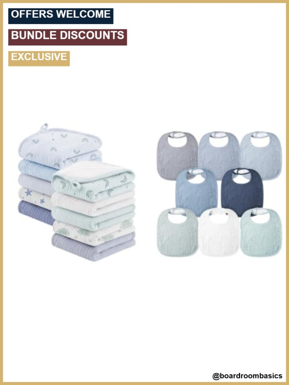 Muslin Cotton Burp Cloths 10 Pack & Baby Bibs 7 Pack Absorbent Drool Teething